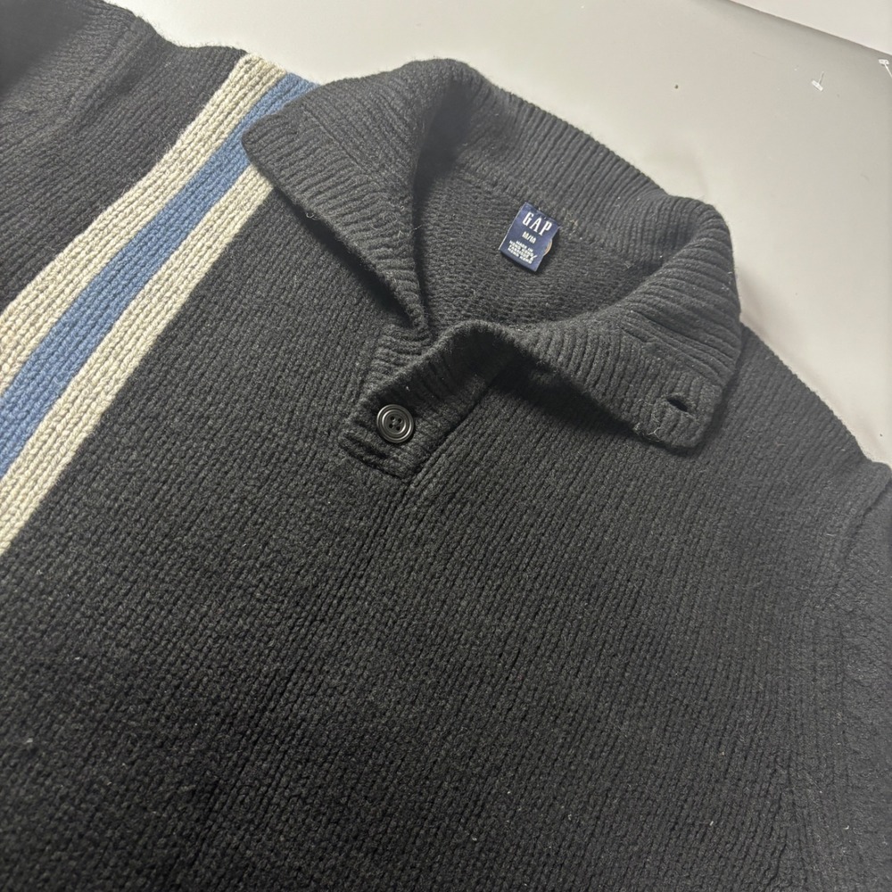 Vintage GAP Men's Black Sweater Med 100 Lambswool Button Collar Hong Kong Y2K‎